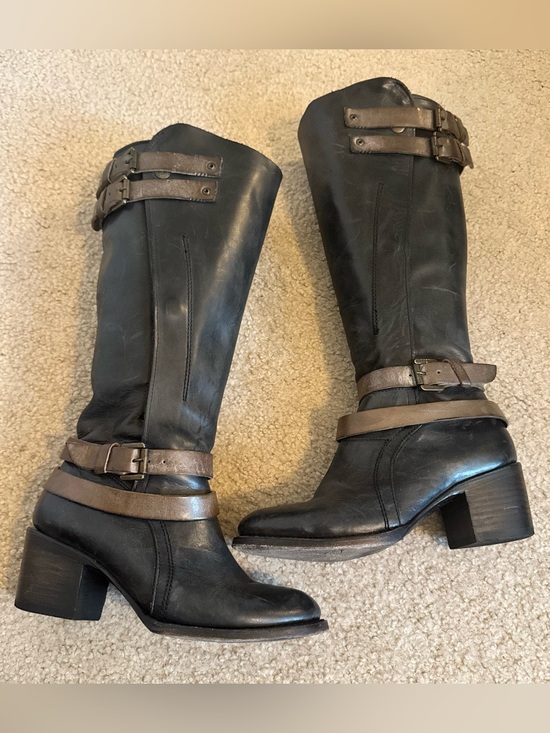 Freebird by Steven Shoes - FREEBIRD BY‎ STEVEN Clive Black Brown Strappy Buckle Tall Knee High Boho Boots 7
